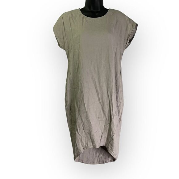 Universal Standard Stretch Linen High Low Dress Gray Short Sleeve - Picture 10 of 11